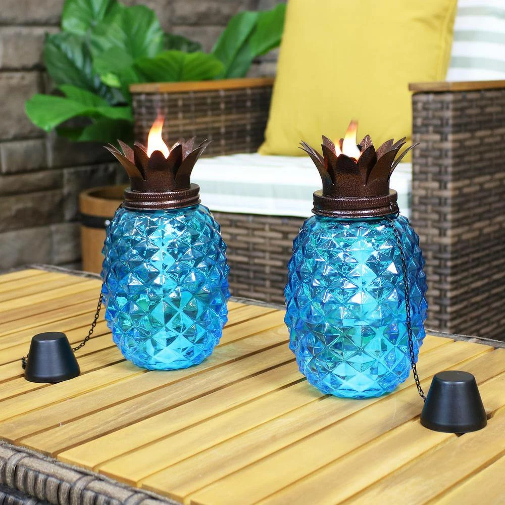 Sunnydaze Decor 3-In-1 Blue Tropical Pineapple Glass Outdoor Torches (Set of 2) 5 Sunnydaze Decor 3-In-1 Blue Tropical Pineapple Glass Outdoor Torches (Set of 2) - Image 5