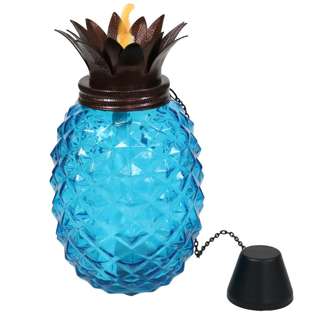 Sunnydaze Decor 3-In-1 Blue Tropical Pineapple Glass Outdoor Torches (Set of 2) 6 Sunnydaze Decor 3-In-1 Blue Tropical Pineapple Glass Outdoor Torches (Set of 2) - Image 6