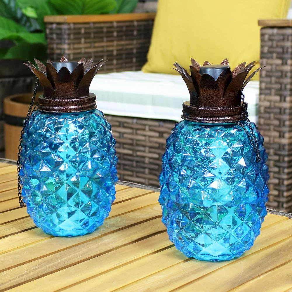 Sunnydaze Decor 3-In-1 Blue Tropical Pineapple Glass Outdoor Torches (Set of 2) 4 Sunnydaze Decor 3-In-1 Blue Tropical Pineapple Glass Outdoor Torches (Set of 2) - Image 4