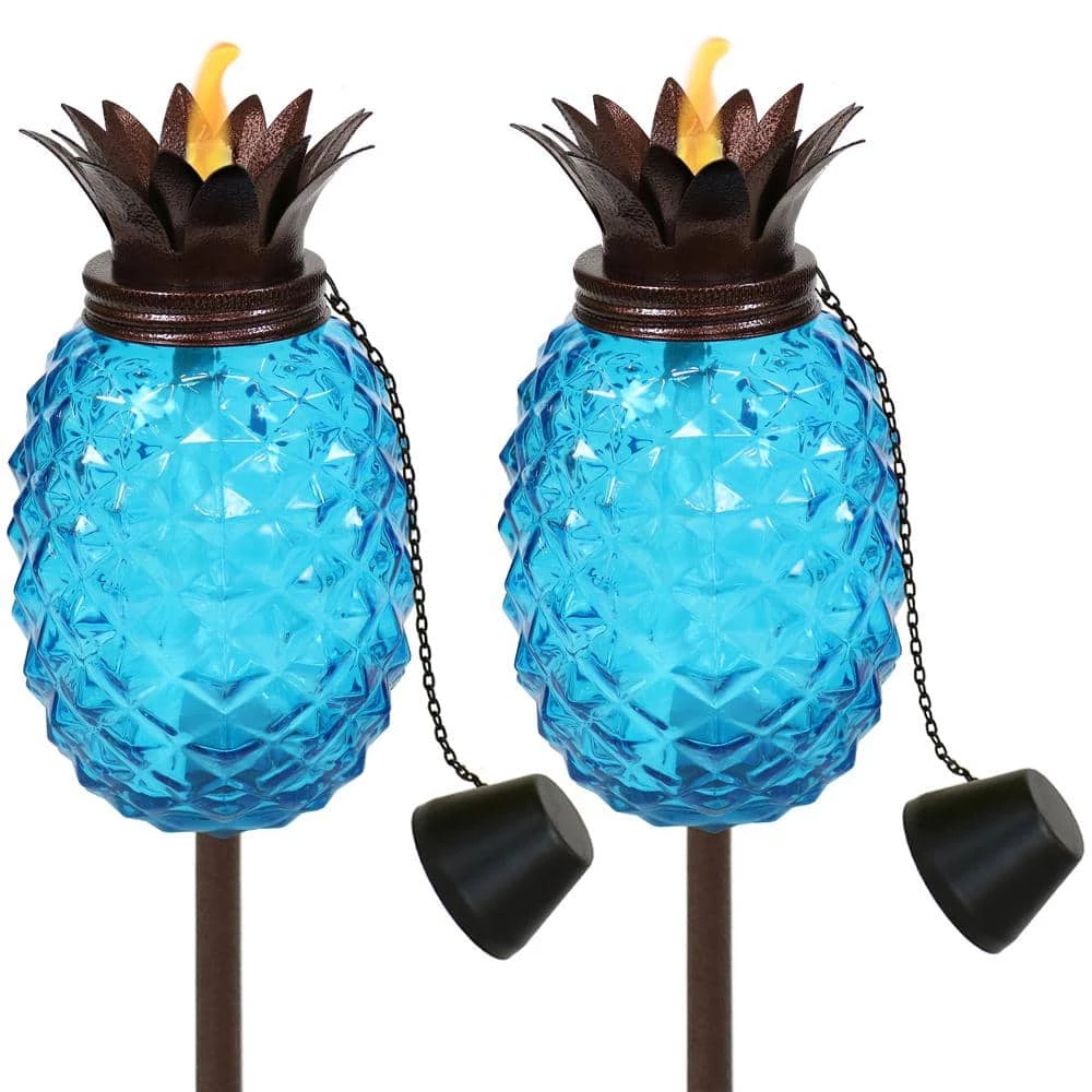 Sunnydaze Decor 3-In-1 Blue Tropical Pineapple Glass Outdoor Torches (Set of 2) 1 Sunnydaze Decor 3-In-1 Blue Tropical Pineapple Glass Outdoor Torches (Set of 2)