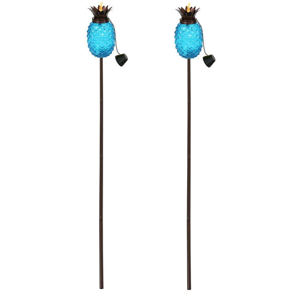 Sunnydaze Decor 3-In-1 Blue Tropical Pineapple Glass Outdoor Torches (Set of 2) 3 Sunnydaze Decor 3-In-1 Blue Tropical Pineapple Glass Outdoor Torches (Set of 2) - Image 3