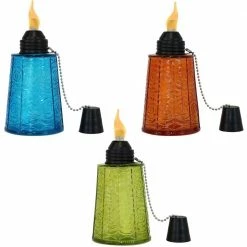 Sunnydaze Decor Glass Tabletop Torches, 1-Blue, 1-Orange and 1-Green (Set of 3)