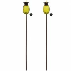 Sunnydaze Decor Tropical Pineapple 3-in-1 Yellow Glass Outdoor Torches (Set of 2) -Sunnydaze Decor Sales sunnydaze decor citronella torches wko 889 4f 1000