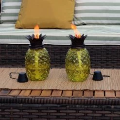 Sunnydaze Decor Tropical Pineapple 3-in-1 Yellow Glass Outdoor Torches (Set of 2) -Sunnydaze Decor Sales sunnydaze decor citronella torches wko 889 fa 1000