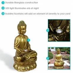 Sunnydaze Decor 36 in. Relaxed Buddha Outdoor Water Fountain with LED Lights -Sunnydaze Decor Sales sunnydaze decor freestanding fountains 73659 fc 1f 1000