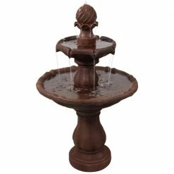 Sunnydaze Decor 2-Tier Rust Solar Outdoor Tiered Water Fountain with Battery Backup