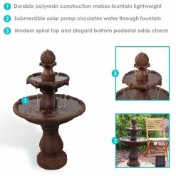 Sunnydaze Decor 2-Tier Rust Solar Outdoor Tiered Water Fountain with Battery Backup -Sunnydaze Decor Sales sunnydaze decor freestanding fountains amp f802 rust 76 1000