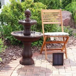 Sunnydaze Decor 2-Tier Rust Solar Outdoor Tiered Water Fountain with Battery Backup -Sunnydaze Decor Sales sunnydaze decor freestanding fountains amp f802 rust c3 1000