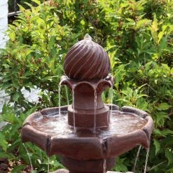 Sunnydaze Decor 2-Tier Rust Solar Outdoor Tiered Water Fountain with Battery Backup -Sunnydaze Decor Sales sunnydaze decor freestanding fountains amp f802 rust fa 1000