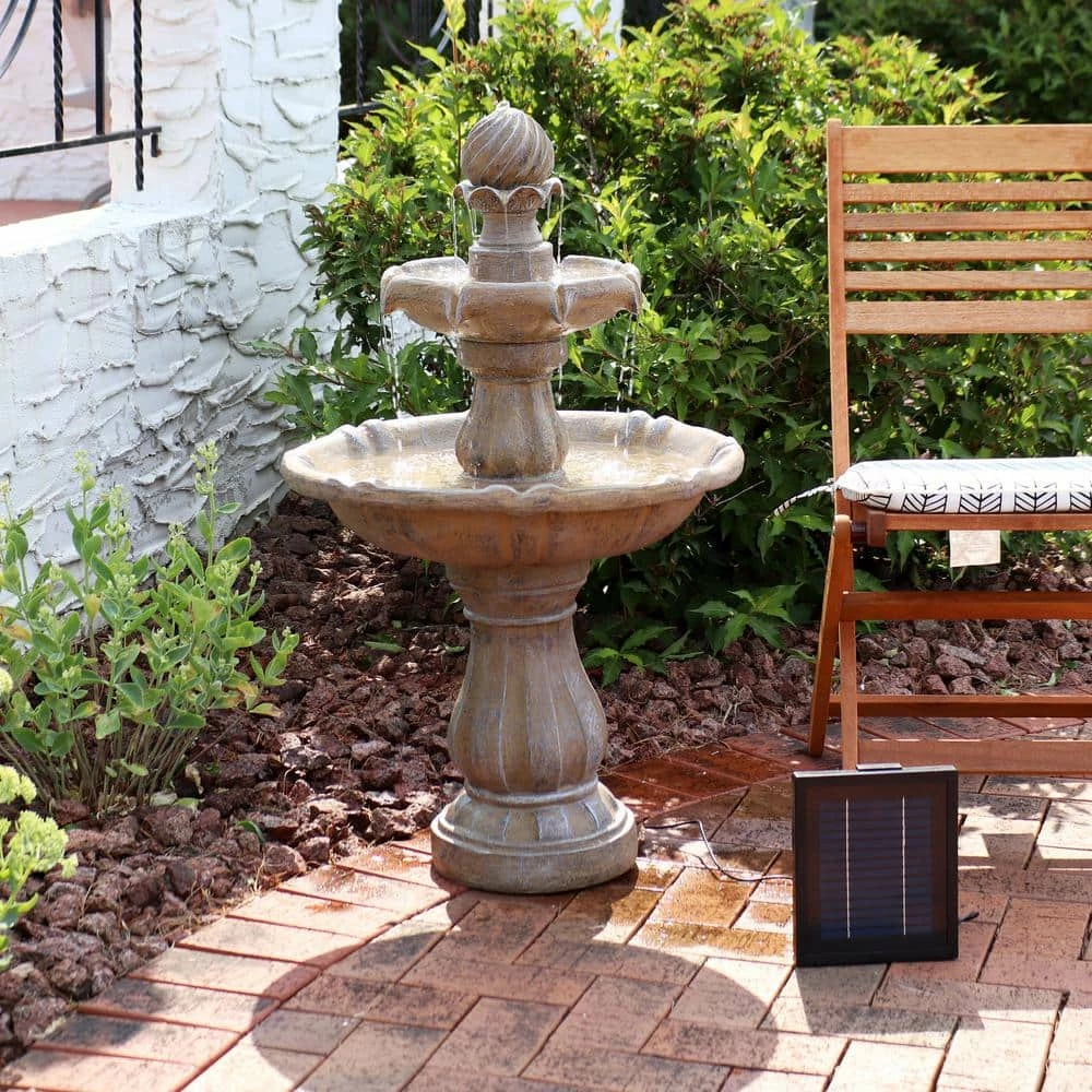 Sunnydaze Decor 2-Tier Earth Solar Outdoor Tiered Water Fountain with Battery Backup 4 Sunnydaze Decor 2-Tier Earth Solar Outdoor Tiered Water Fountain with Battery Backup - Image 4