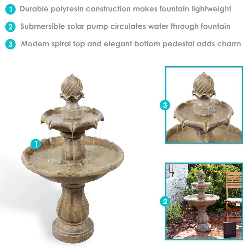 Sunnydaze Decor 2-Tier Earth Solar Outdoor Tiered Water Fountain with Battery Backup 8 Sunnydaze Decor 2-Tier Earth Solar Outdoor Tiered Water Fountain with Battery Backup - Image 8