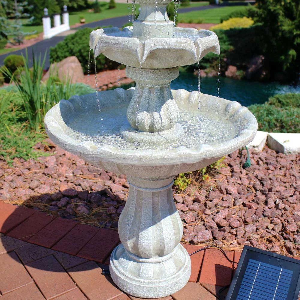 Sunnydaze Decor 2-Tier White Solar Outdoor Tiered Water Fountain with Battery Backup 6 Sunnydaze Decor 2-Tier White Solar Outdoor Tiered Water Fountain with Battery Backup - Image 6