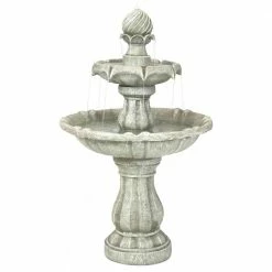 Sunnydaze Decor 2-Tier White Solar Outdoor Tiered Water Fountain with Battery Backup