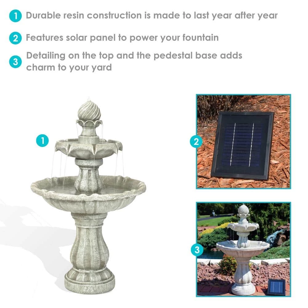 Sunnydaze Decor 2-Tier White Solar Outdoor Tiered Water Fountain with Battery Backup 3 Sunnydaze Decor 2-Tier White Solar Outdoor Tiered Water Fountain with Battery Backup - Image 3