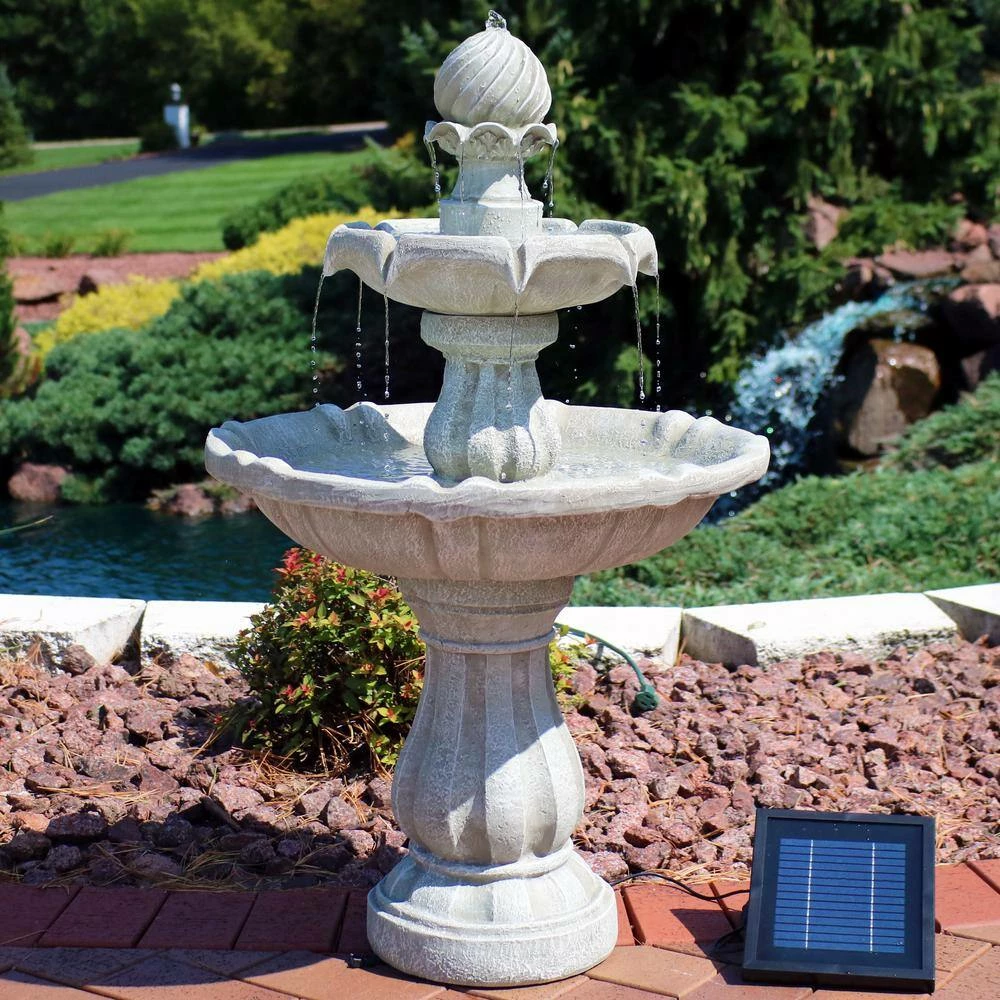 Sunnydaze Decor 2-Tier White Solar Outdoor Tiered Water Fountain with Battery Backup 4 Sunnydaze Decor 2-Tier White Solar Outdoor Tiered Water Fountain with Battery Backup - Image 4