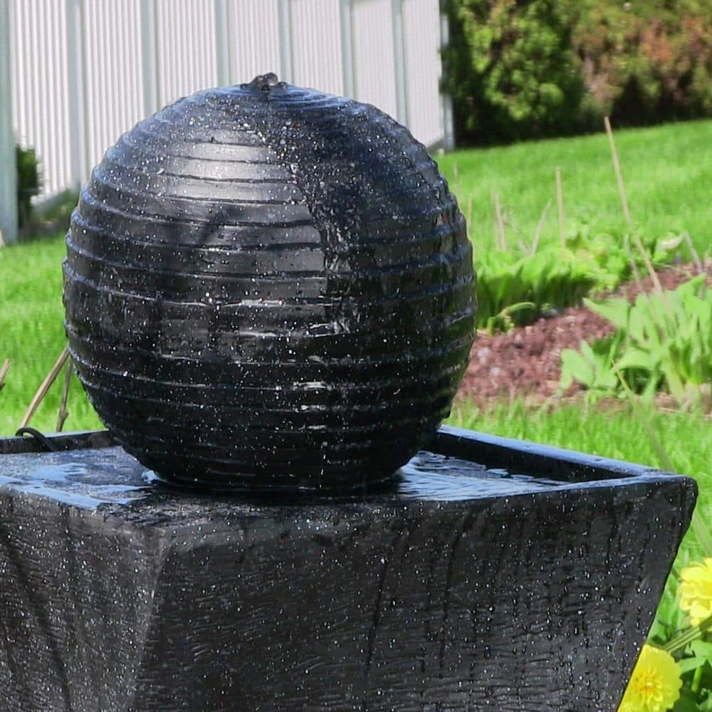 Sunnydaze Decor 32 in. Black Ball Spitter Solar Fountain with Battery Backup and LED Light 3 Sunnydaze Decor 32 in. Black Ball Spitter Solar Fountain with Battery Backup and LED Light - Image 3
