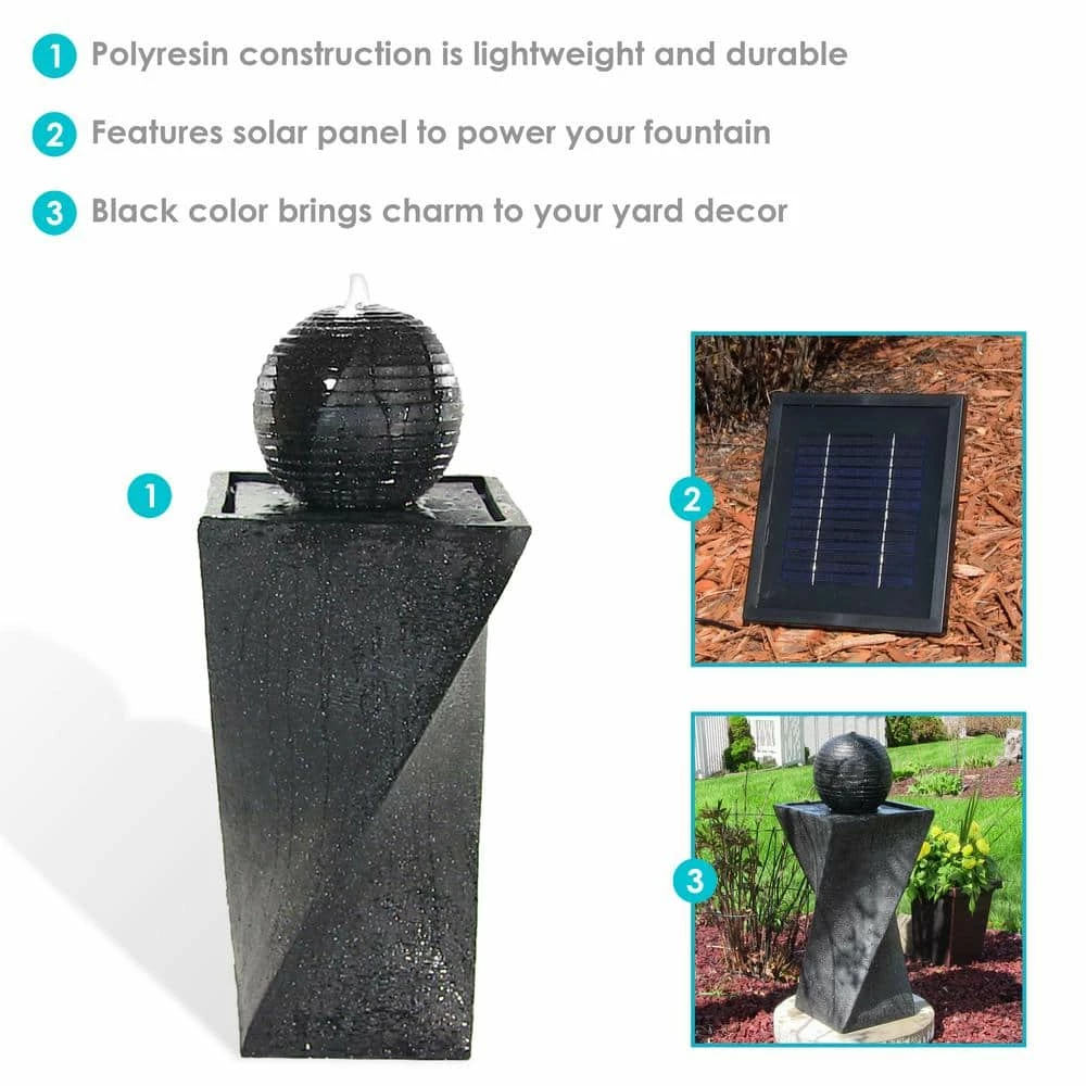 Sunnydaze Decor 32 in. Black Ball Spitter Solar Fountain with Battery Backup and LED Light 7 Sunnydaze Decor 32 in. Black Ball Spitter Solar Fountain with Battery Backup and LED Light - Image 7