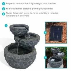 Sunnydaze Decor 17 in. 3-Tier Chiseled Basin Solar Outdoor Tiered Water Fountain with Battery Backup(7-Pieces) -Sunnydaze Decor Sales sunnydaze decor freestanding fountains amp f834 66 1000