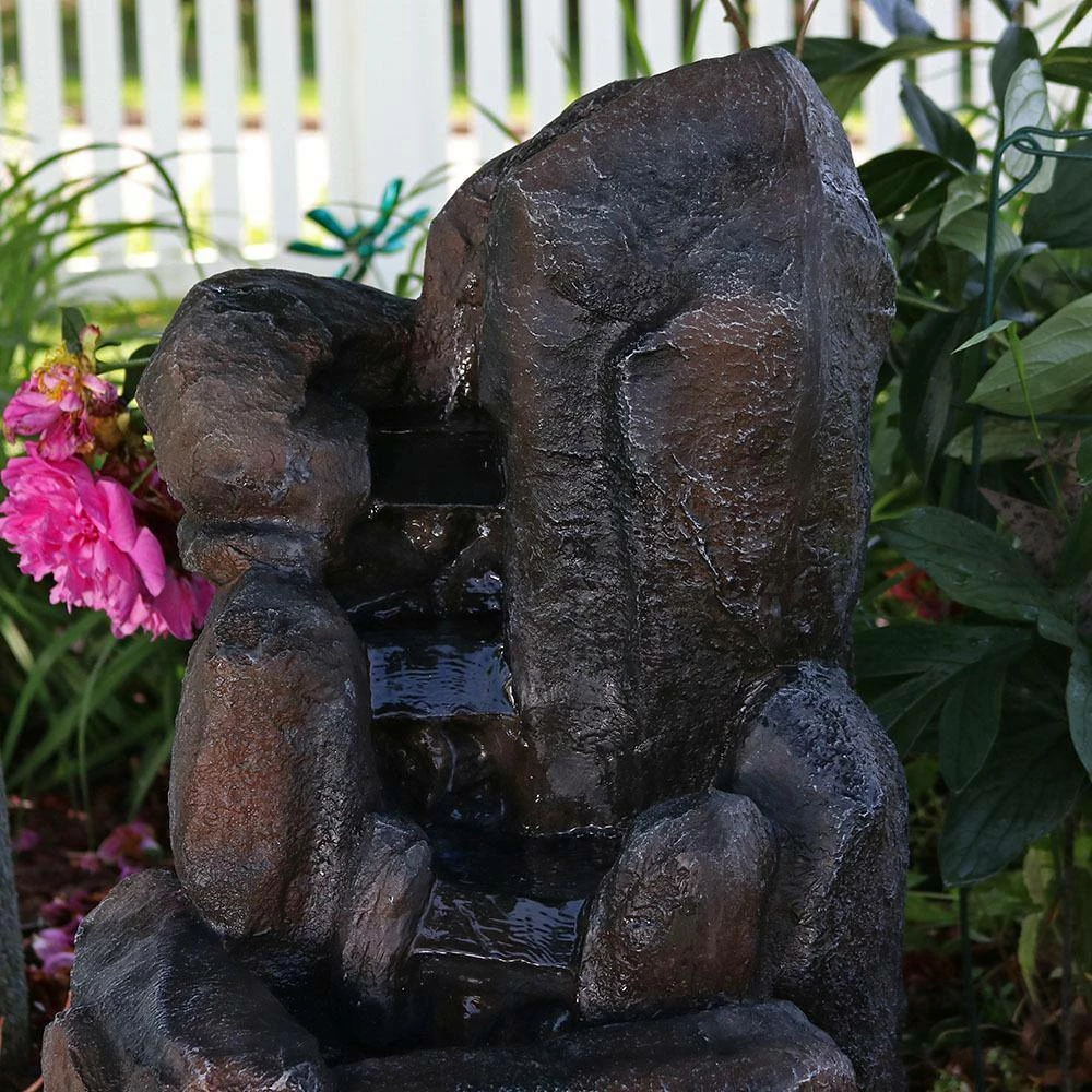 Sunnydaze Decor 22 in. Rock Falls Solar with Battery Backup Outdoor Cascade Water Fountain (2-Pieces) 5 Sunnydaze Decor 22 in. Rock Falls Solar with Battery Backup Outdoor Cascade Water Fountain (2-Pieces) - Image 5