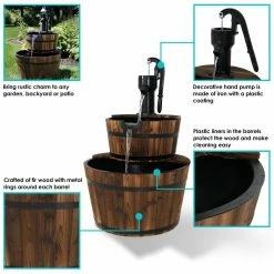 Sunnydaze Decor 37 in. 2-Tier Rustic Wood Barrel Water Fountain with Hand Pump 10 Sunnydaze Decor 37 in. 2-Tier Rustic Wood Barrel Water Fountain with Hand Pump -Sunnydaze Decor Sales sunnydaze decor freestanding fountains dsl 055 4f 1000
