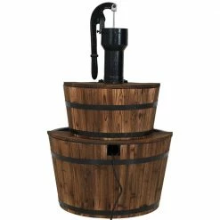 Sunnydaze Decor 37 in. 2-Tier Rustic Wood Barrel Water Fountain with Hand Pump 13 Sunnydaze Decor 37 in. 2-Tier Rustic Wood Barrel Water Fountain with Hand Pump -Sunnydaze Decor Sales sunnydaze decor freestanding fountains dsl 055 fa 1000