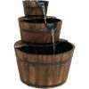 Sunnydaze Decor 30 in. 3-Tier Rustic Wood Barrel Outdoor Water Fountain