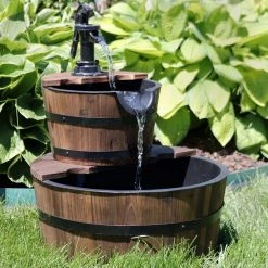 Sunnydaze Decor 23 in. 2-Tier Country Wood Barrel Outdoor Water Fountain -Sunnydaze Decor Sales sunnydaze decor freestanding fountains dsl 079 31 1000