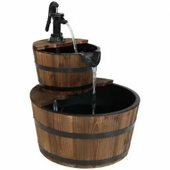 Sunnydaze Decor 23 in. 2-Tier Country Wood Barrel Outdoor Water Fountain