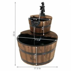 Sunnydaze Decor 23 in. 2-Tier Country Wood Barrel Outdoor Water Fountain -Sunnydaze Decor Sales sunnydaze decor freestanding fountains dsl 079 76 1000