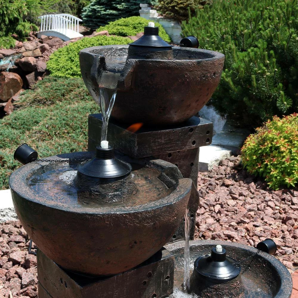 Sunnydaze Decor 3-Tier Burning Bowls Outdoor Waterfall Fountain 3 Sunnydaze Decor 3-Tier Burning Bowls Outdoor Waterfall Fountain - Image 3