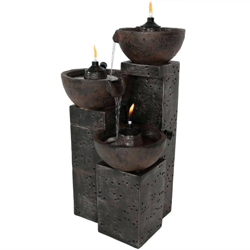 Sunnydaze Decor 3-Tier Burning Bowls Outdoor Waterfall Fountain 1 Sunnydaze Decor 3-Tier Burning Bowls Outdoor Waterfall Fountain