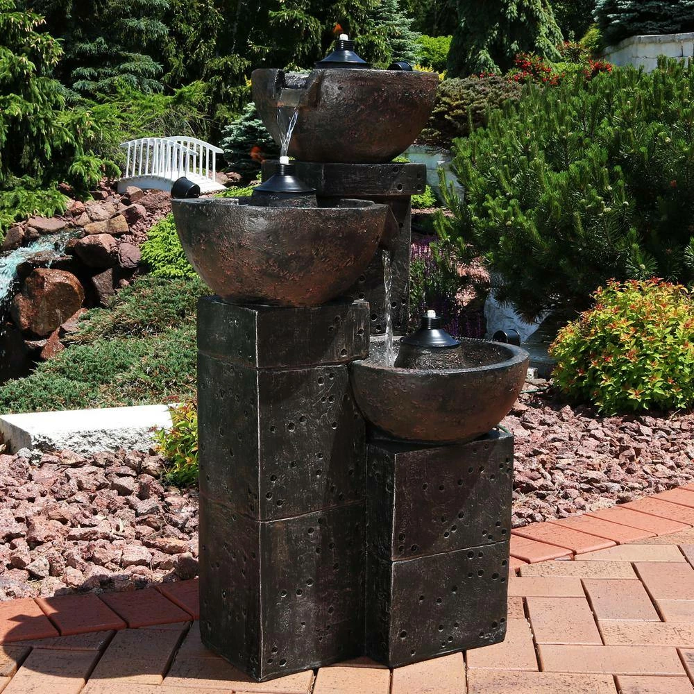 Sunnydaze Decor 3-Tier Burning Bowls Outdoor Waterfall Fountain 2 Sunnydaze Decor 3-Tier Burning Bowls Outdoor Waterfall Fountain - Image 2
