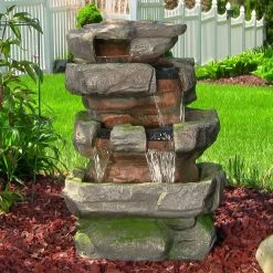 Sunnydaze Decor 31 in. Outdoor Large Rock Quarry Waterfall Fountain with LED Lights -Sunnydaze Decor Sales sunnydaze decor freestanding fountains dw 34053 31 1000