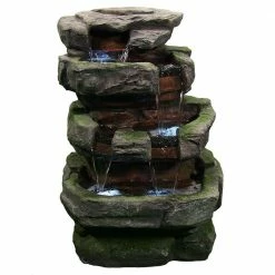Sunnydaze Decor 31 in. Outdoor Large Rock Quarry Waterfall Fountain with LED Lights