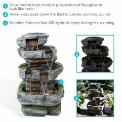 Sunnydaze Decor 31 in. Outdoor Large Rock Quarry Waterfall Fountain with LED Lights -Sunnydaze Decor Sales sunnydaze decor freestanding fountains dw 34053 fa 1000