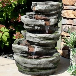 Sunnydaze Decor 31 in. Lighted Cobblestone Waterfall Fountain with LED Lights -Sunnydaze Decor Sales sunnydaze decor freestanding fountains dw 34079 1f 1000