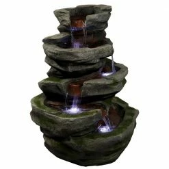 Sunnydaze Decor 31 in. Lighted Cobblestone Waterfall Fountain with LED Lights -Sunnydaze Decor Sales sunnydaze decor freestanding fountains dw 34079 4f 1000
