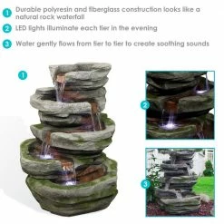 Sunnydaze Decor 31 in. Lighted Cobblestone Waterfall Fountain with LED Lights -Sunnydaze Decor Sales sunnydaze decor freestanding fountains dw 34079 66 1000