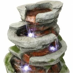 Sunnydaze Decor 31 in. Lighted Cobblestone Waterfall Fountain with LED Lights -Sunnydaze Decor Sales sunnydaze decor freestanding fountains dw 34079 fa 1000