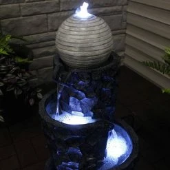 Sunnydaze Decor 32 in. Hewn Spiral Tower Outdoor Water Fountain with LED Lights -Sunnydaze Decor Sales sunnydaze decor freestanding fountains dw 512 1f 1000