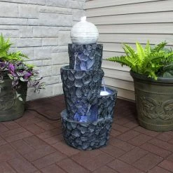 Sunnydaze Decor 32 in. Hewn Spiral Tower Outdoor Water Fountain with LED Lights -Sunnydaze Decor Sales sunnydaze decor freestanding fountains dw 512 31 1000