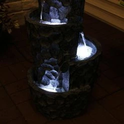 Sunnydaze Decor 32 in. Hewn Spiral Tower Outdoor Water Fountain with LED Lights -Sunnydaze Decor Sales sunnydaze decor freestanding fountains dw 512 44 1000
