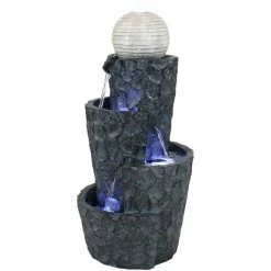 Sunnydaze Decor 32 in. Hewn Spiral Tower Outdoor Water Fountain with LED Lights