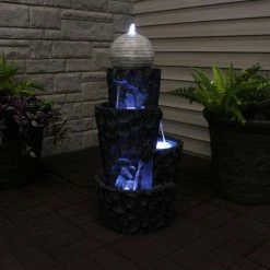 Sunnydaze Decor 32 in. Hewn Spiral Tower Outdoor Water Fountain with LED Lights -Sunnydaze Decor Sales sunnydaze decor freestanding fountains dw 512 76 1000