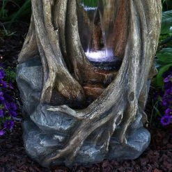 Sunnydaze Decor 32 in. Mystical Waterfall Tree Trunk Outdoor Water Fountain with LED Lights -Sunnydaze Decor Sales sunnydaze decor freestanding fountains dw 520 1f 1000