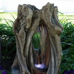 Sunnydaze Decor 32 in. Mystical Waterfall Tree Trunk Outdoor Water Fountain with LED Lights -Sunnydaze Decor Sales sunnydaze decor freestanding fountains dw 520 4f 1000