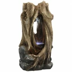 Sunnydaze Decor 32 in. Mystical Waterfall Tree Trunk Outdoor Water Fountain with LED Lights