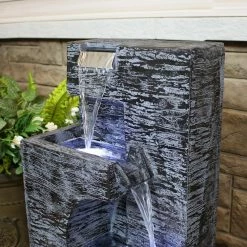 Sunnydaze Decor 32 in. Contemporary Cascading Tower Water Fountain with LED Lights -Sunnydaze Decor Sales sunnydaze decor freestanding fountains dw 536 44 1000