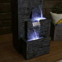 Sunnydaze Decor 32 in. Contemporary Cascading Tower Water Fountain with LED Lights -Sunnydaze Decor Sales sunnydaze decor freestanding fountains dw 536 76 1000