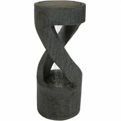 Sunnydaze Decor 31 in. Contemporary Double Helix Outdoor Water Fountain Feature with LED Light